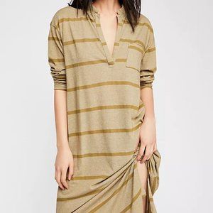 Free People Beach Like a Bird Midi Dress Size Medium - Green Striped
